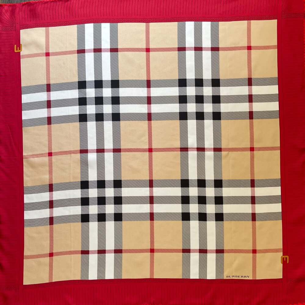 Display #6 New Burberry Scarf Beige with Red border - Picture 8 of 16